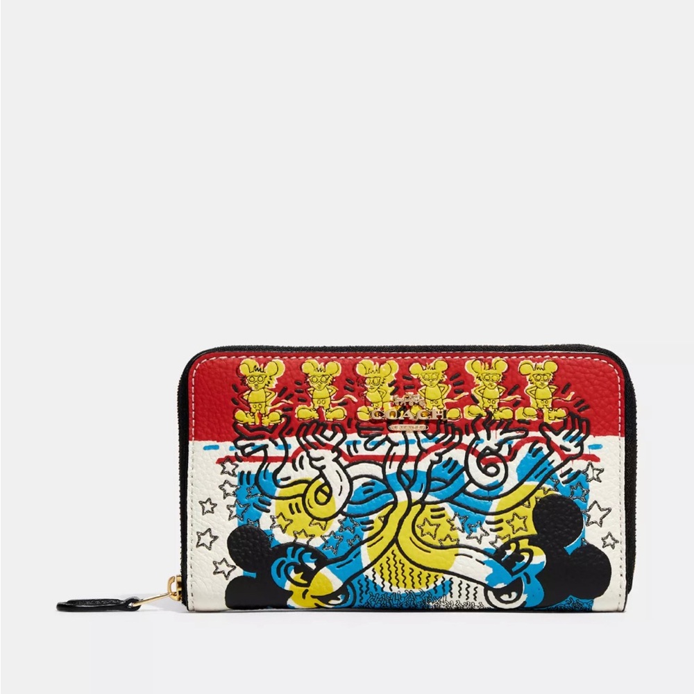NWT! Coach x Disney Mickey Mouse X Keith Haring Medium Id Zip Wallet